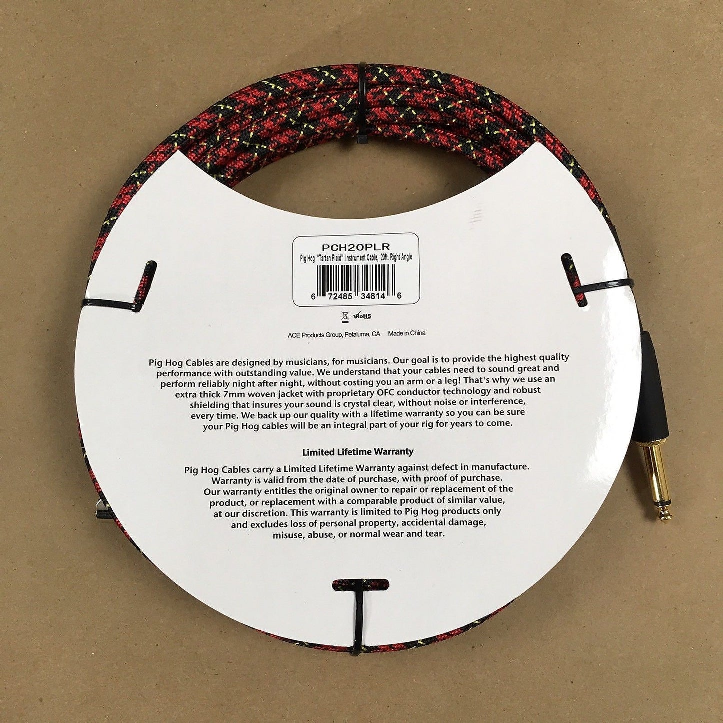 Cable para Instrumeno Tartan Plaid 6.10mt 1/4-1/4 Ang Recto Pighog Pch20plr