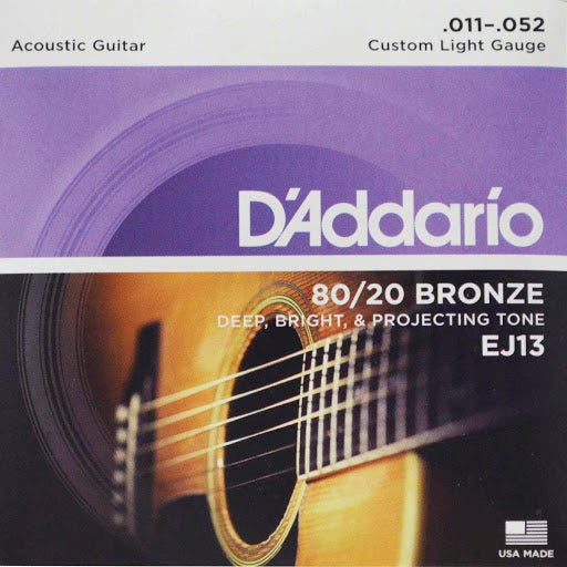 Encordadura D'Addario EJ-13 Guitarra Acústica Bronce 80/20 .011-.052